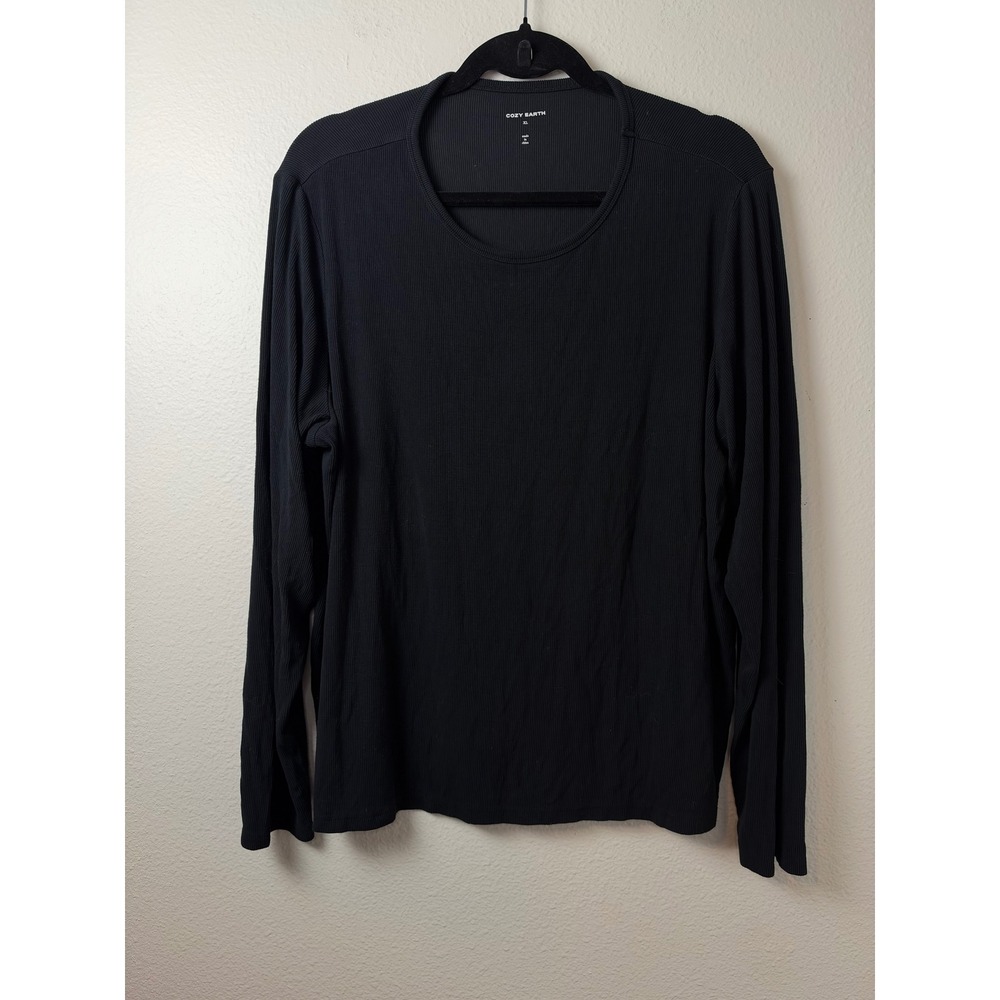 Cozy Earth Ribbed Long Sleeve Top Black Viscose Bamboo Spandex XL